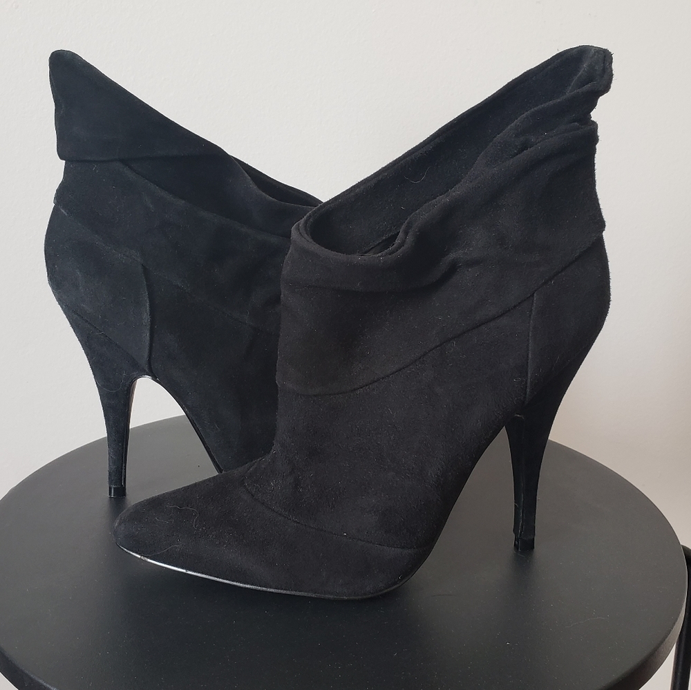 Aldo Black Suede Ankle Bootie Heels